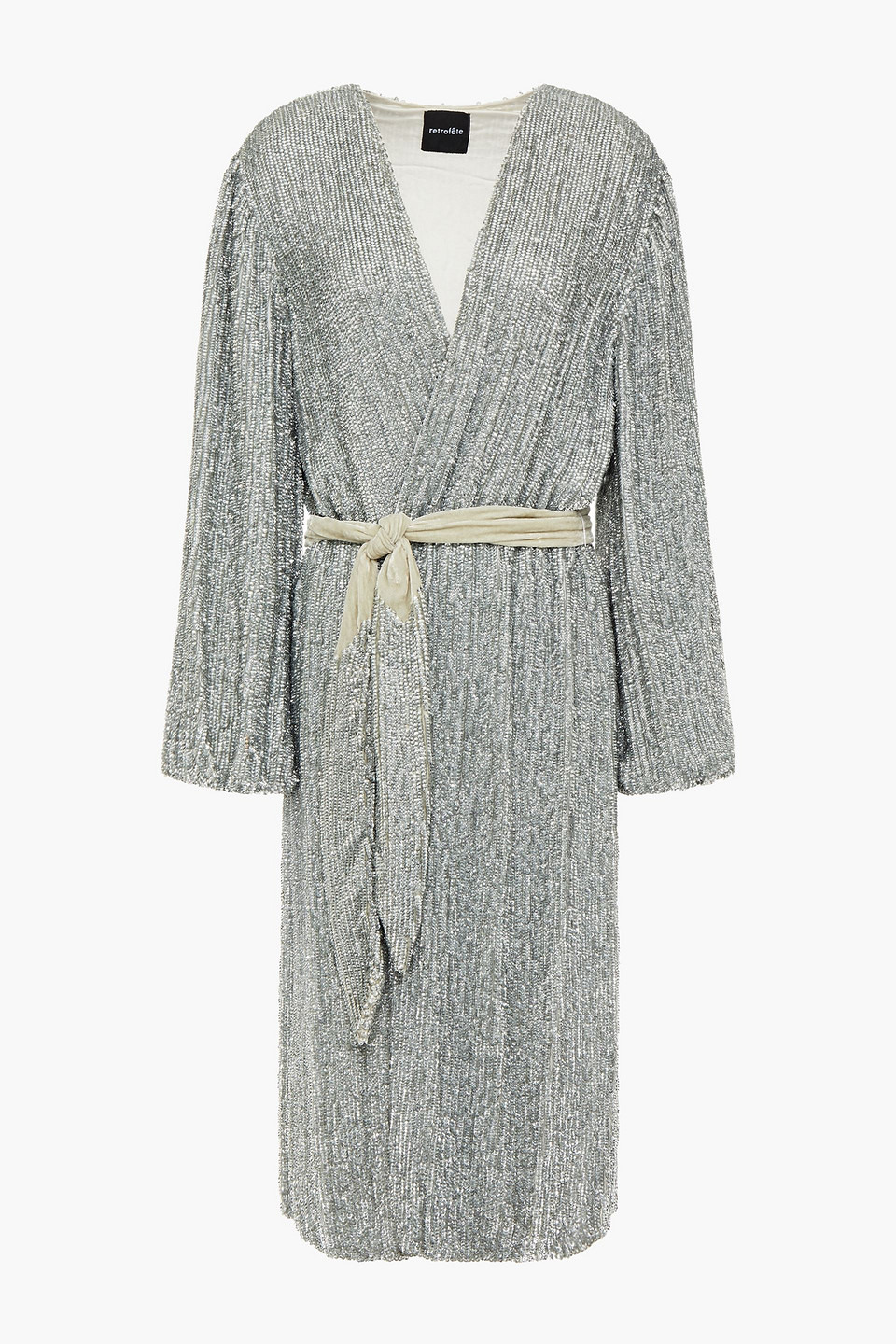 Retrofête Woman Audrey Velvet-trimmed Neon Sequined Chiffon Wrap Dress Silver Size XS