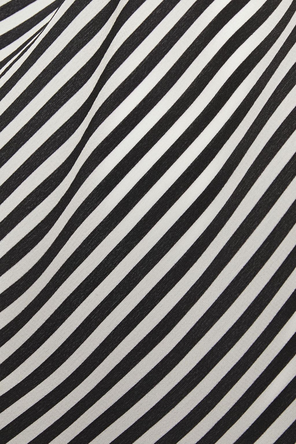 HALSTON One-shoulder striped silk crepe de chine top