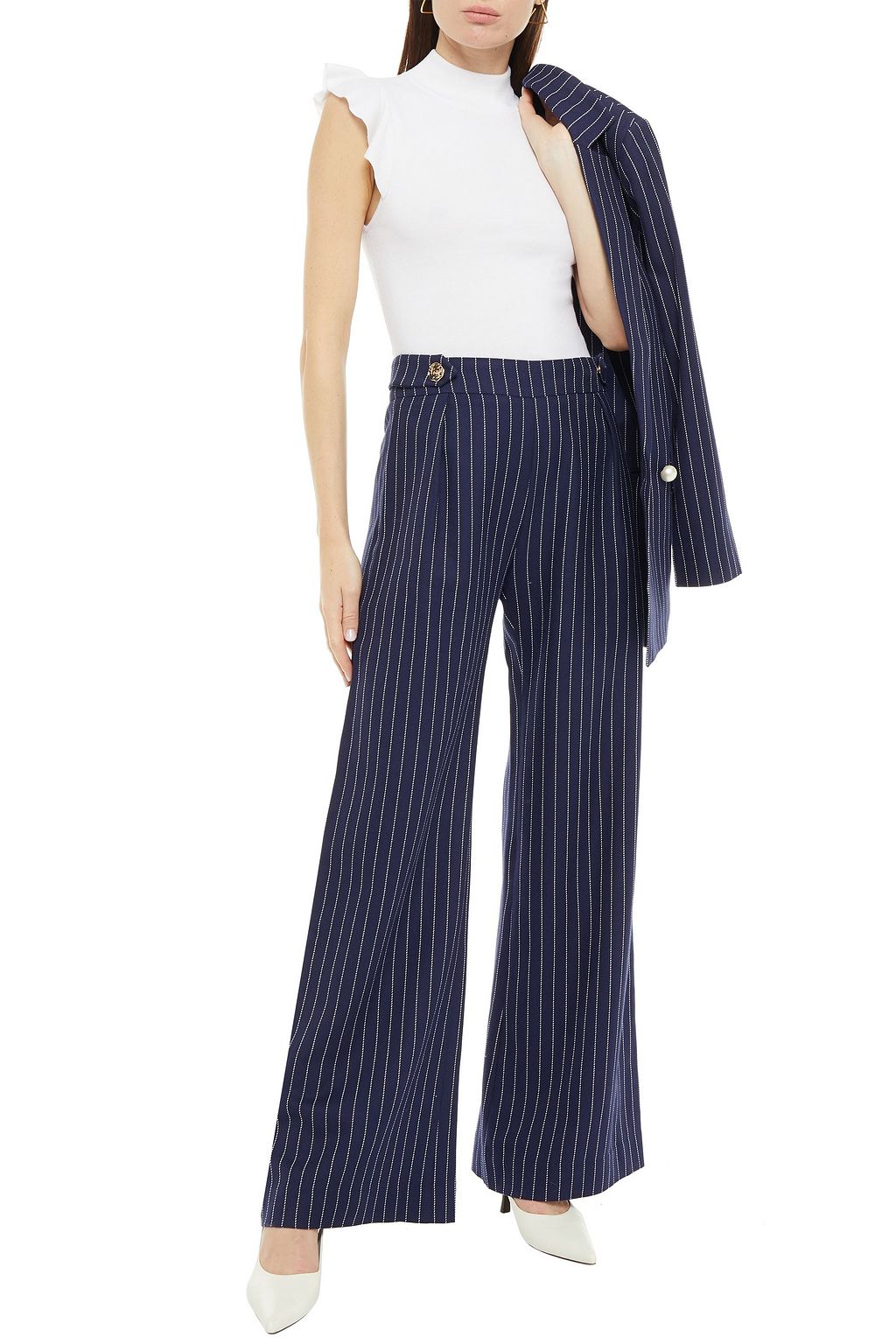 MOTHER OF PEARL Roland pinstriped organic cotton-twill wide-leg pants