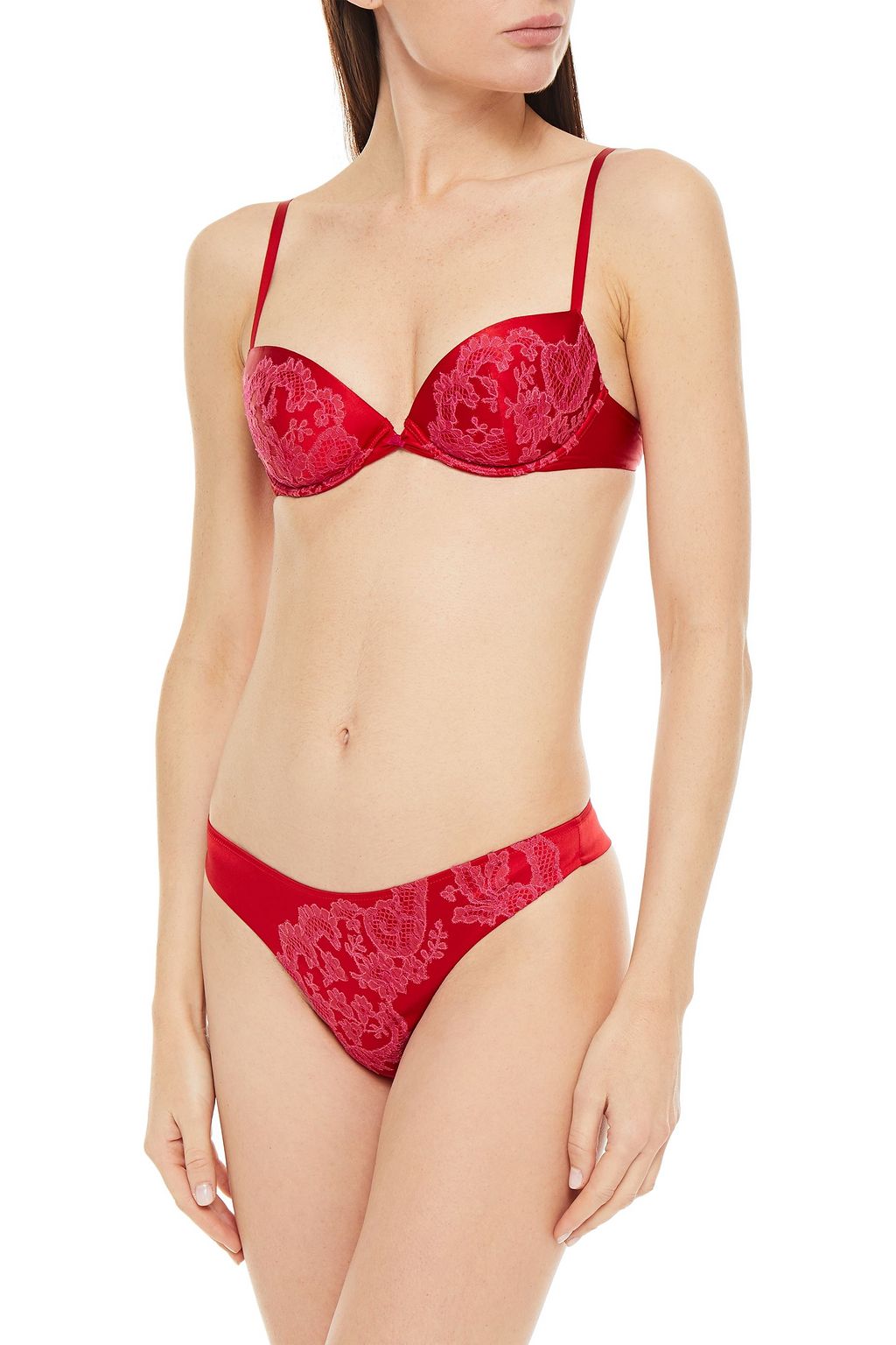 CARINE GILSON Lace-trimmed stretch-silk satin thong