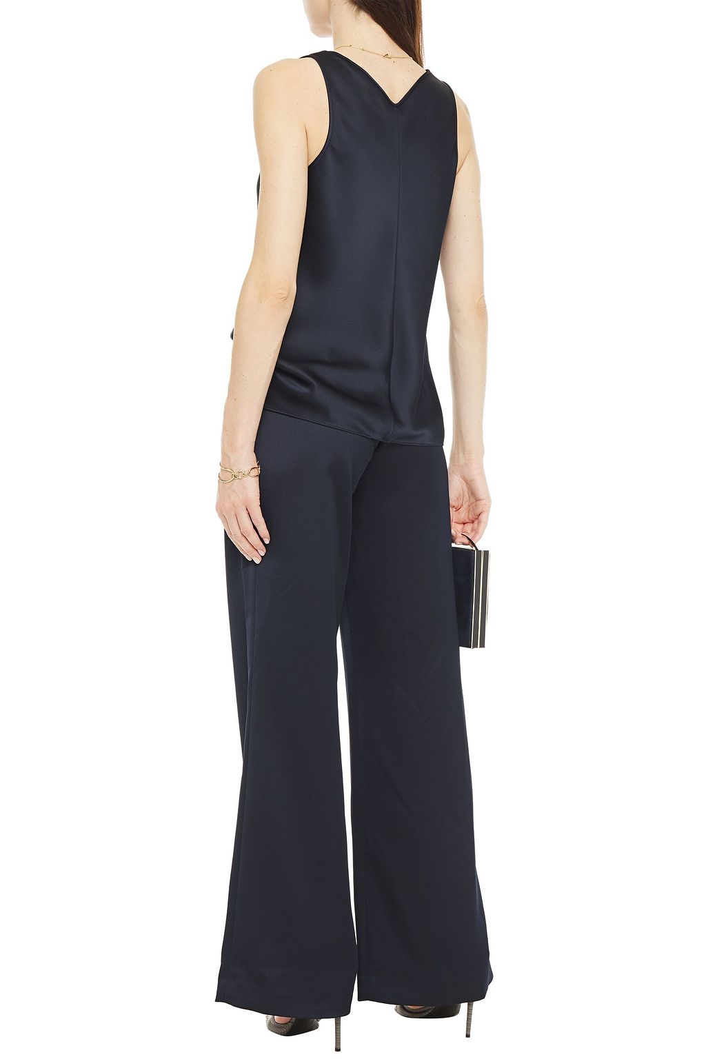 HALSTON Belted satin wide-leg pants