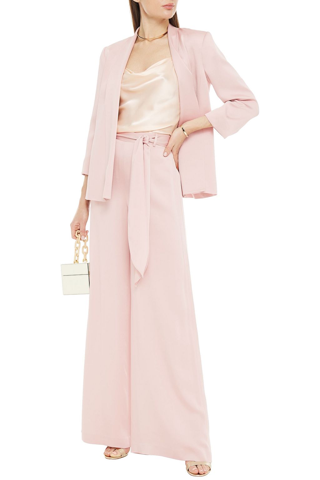 HALSTON Belted satin wide-leg pants