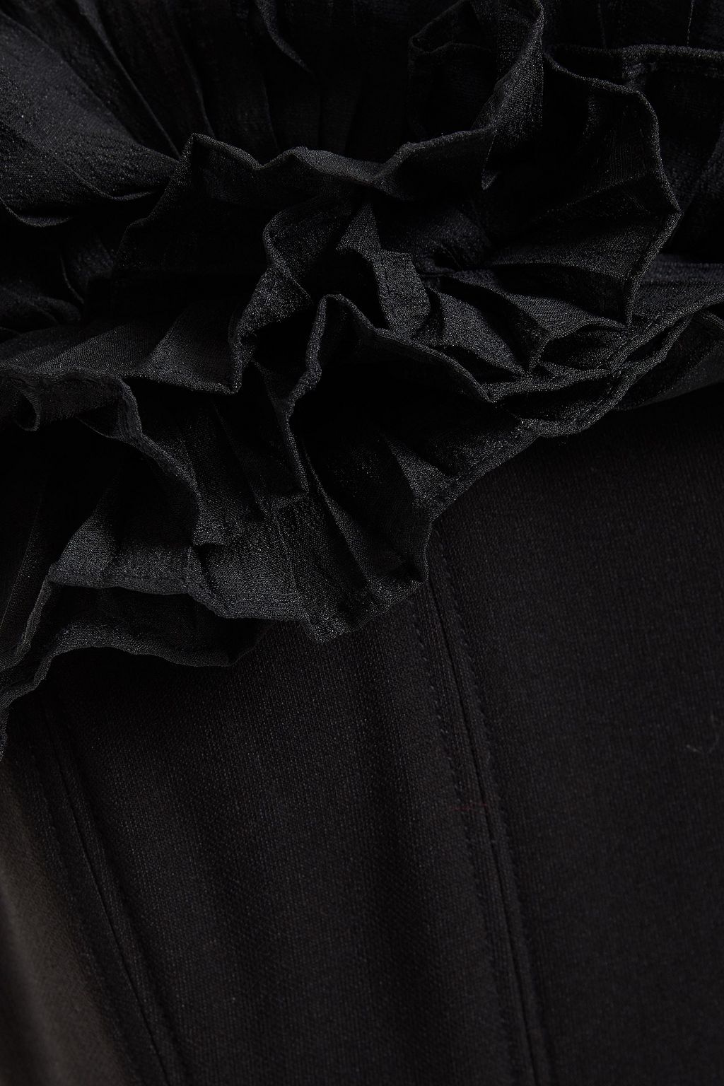 HALSTON Strapless ruffled organza-trimmed shirred crepe midi dress