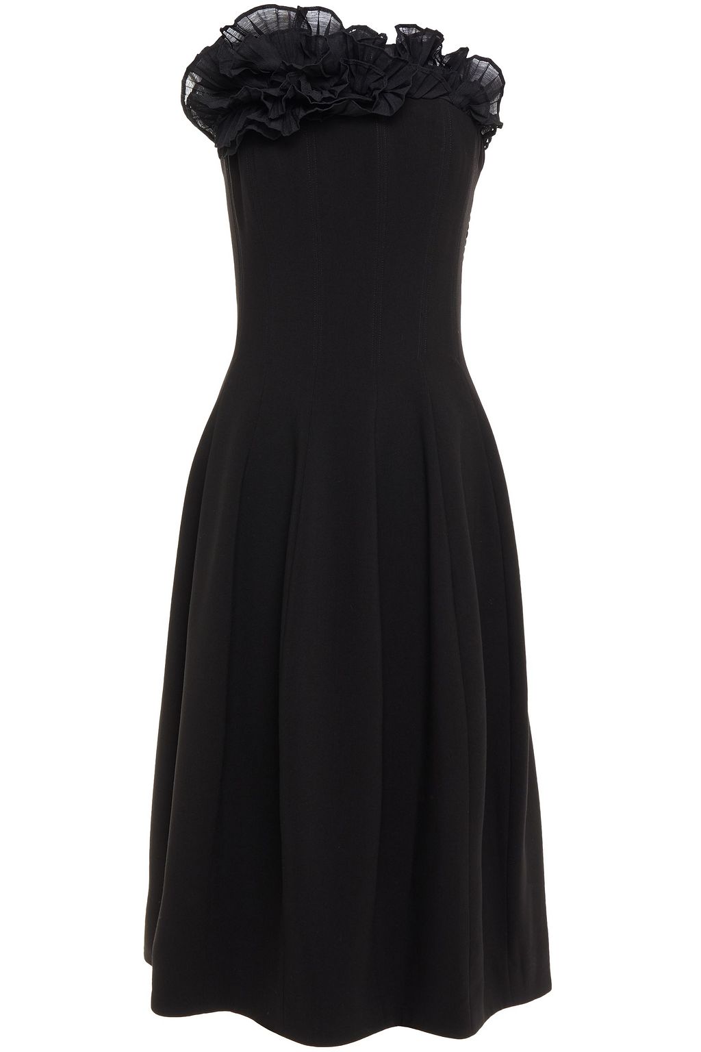 Black Strapless ruffled organza-trimmed shirred crepe midi dress | Sale ...