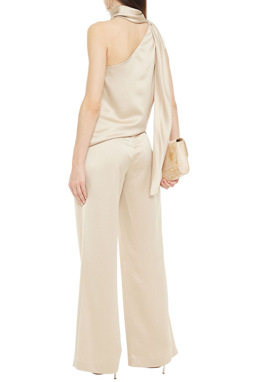 HALSTON Belted satin wide-leg pants