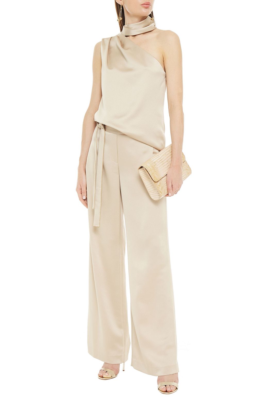 HALSTON Belted satin wide-leg pants