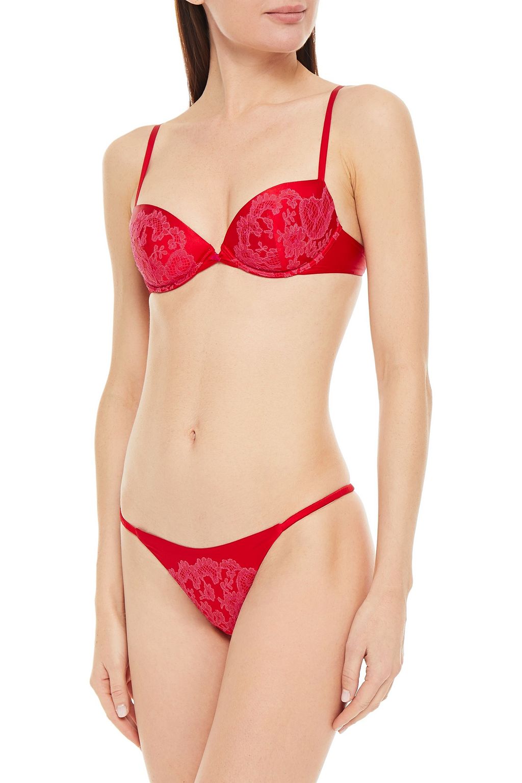 CARINE GILSON Silk-blend satin and lace low-rise thong