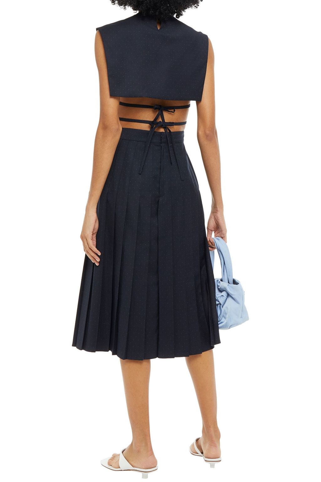 ALEXACHUNG Open-back pleated polka-dot twill midi dress