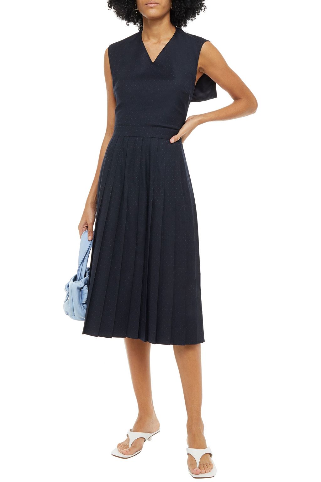 ALEXACHUNG Open-back pleated polka-dot twill midi dress