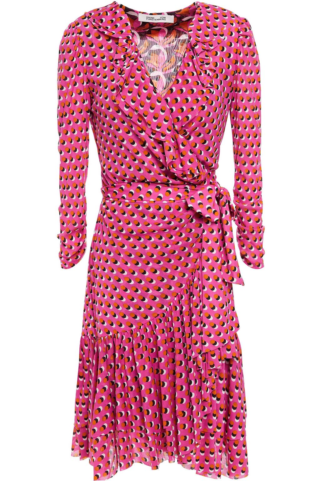 Fuchsia Ruffled printed stretch-jersey wrap dress | Sale up to 70% off |  THE OUTNET | DIANE VON FURSTENBERG | THE OUTNET