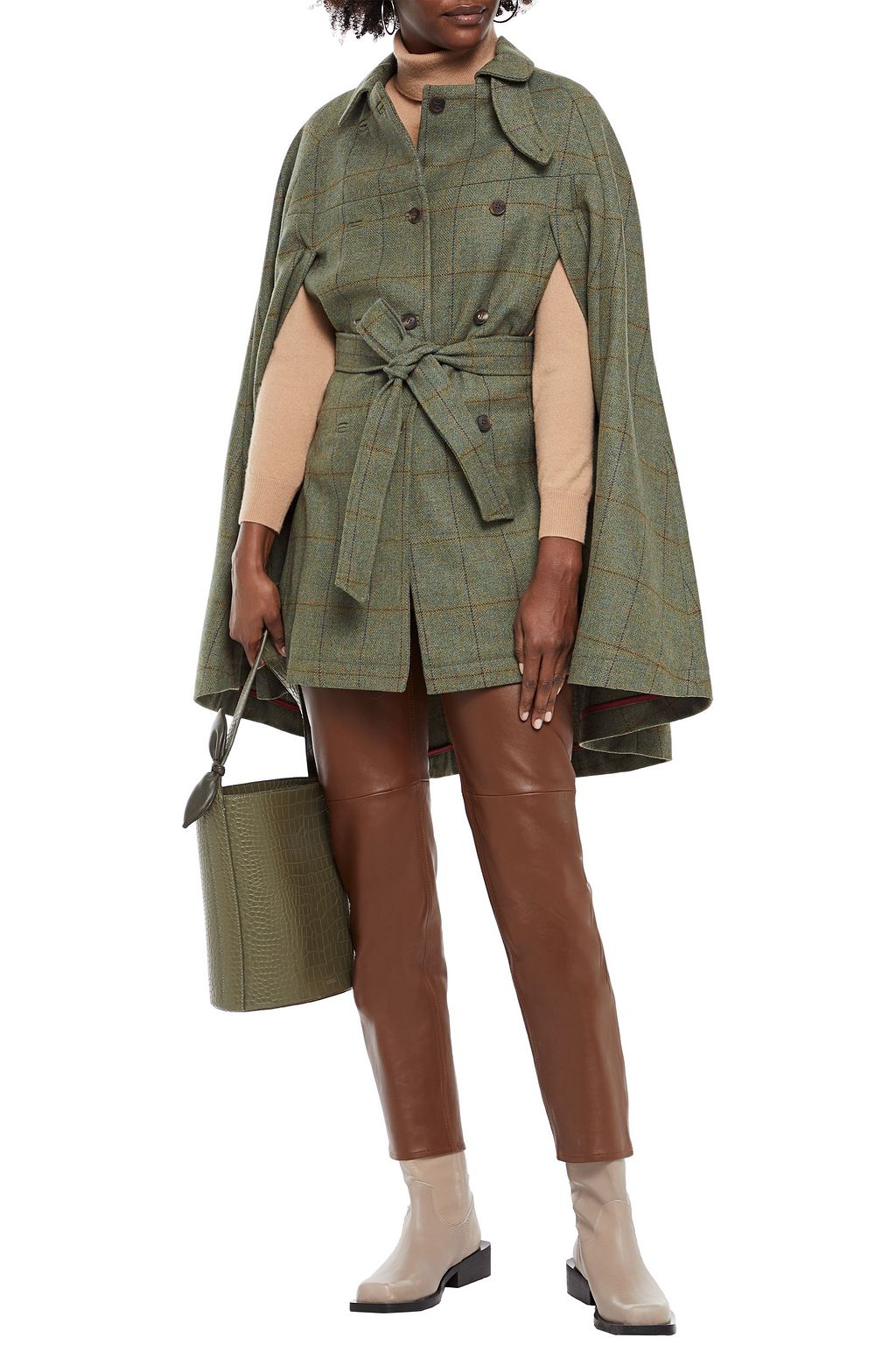 PURDEY Checked wool-tweed cape