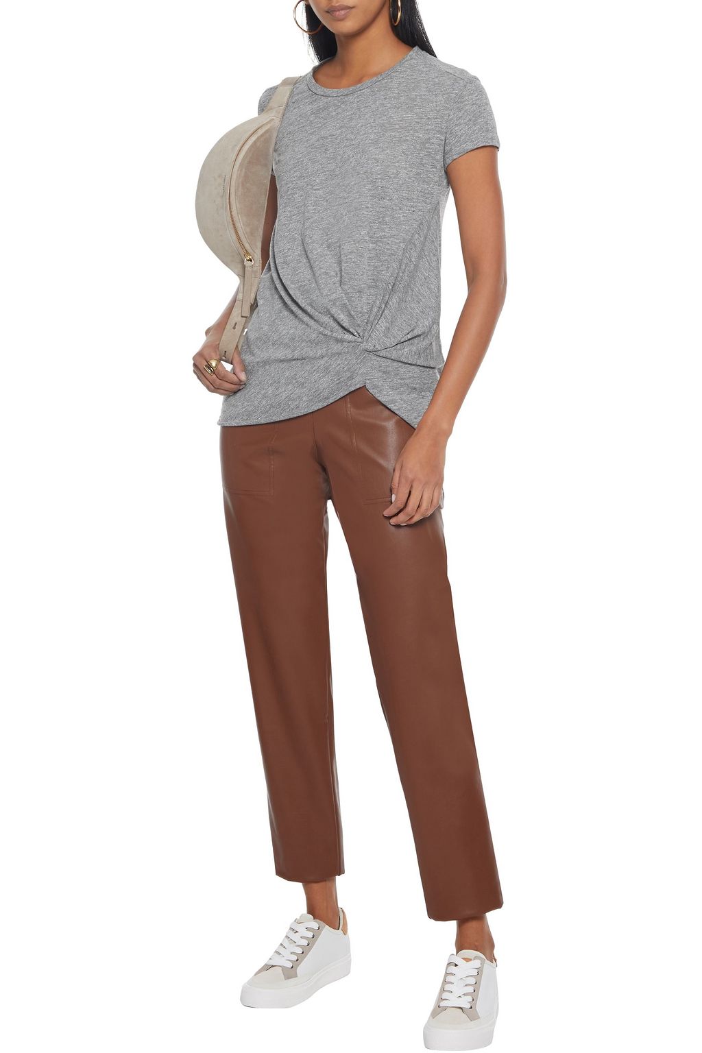 STATESIDE Twist-front mélange slub jersey T-shirt