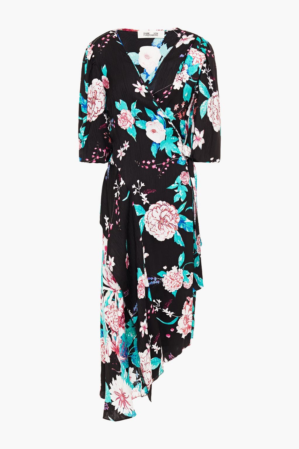 Black Audrina asymmetric floral-print ...