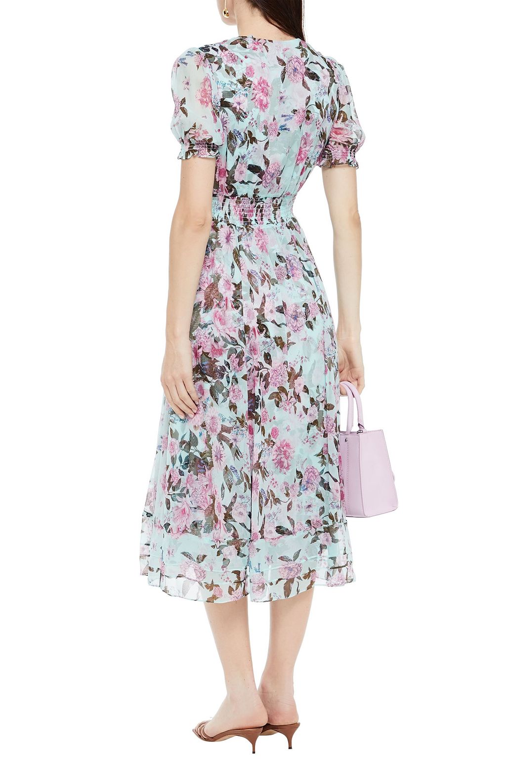 DIANE VON FURSTENBERG Wrap-effect shirred floral-print silk-crepon midi dress