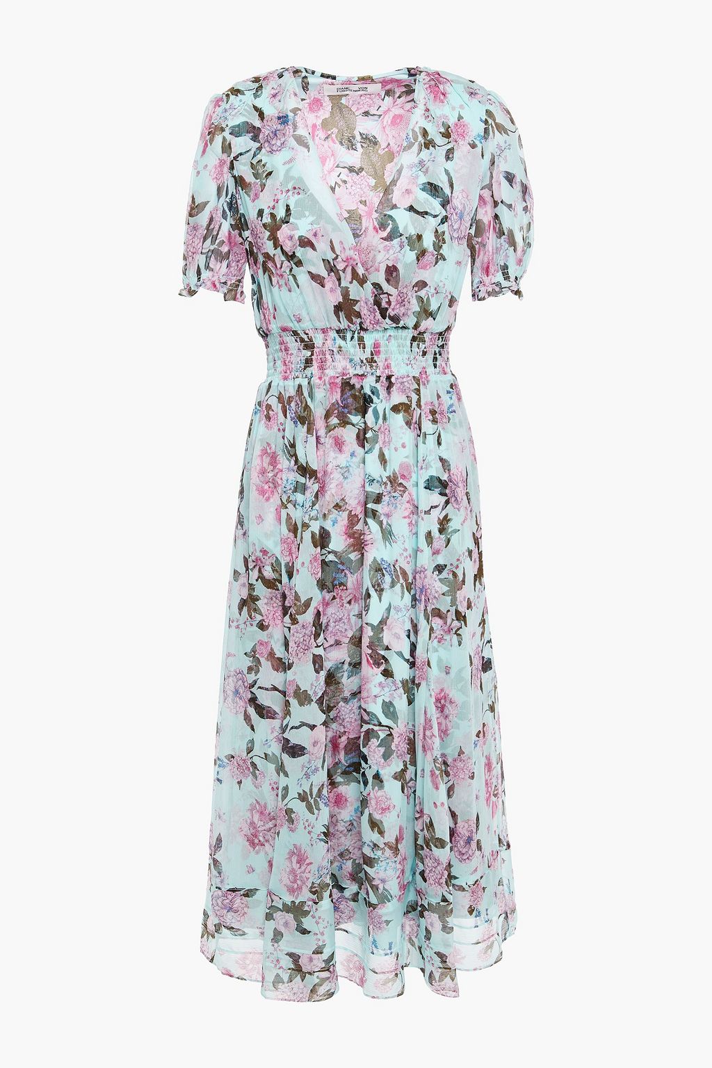 DIANE VON FURSTENBERG Wrap-effect shirred floral-print silk-crepon midi ...