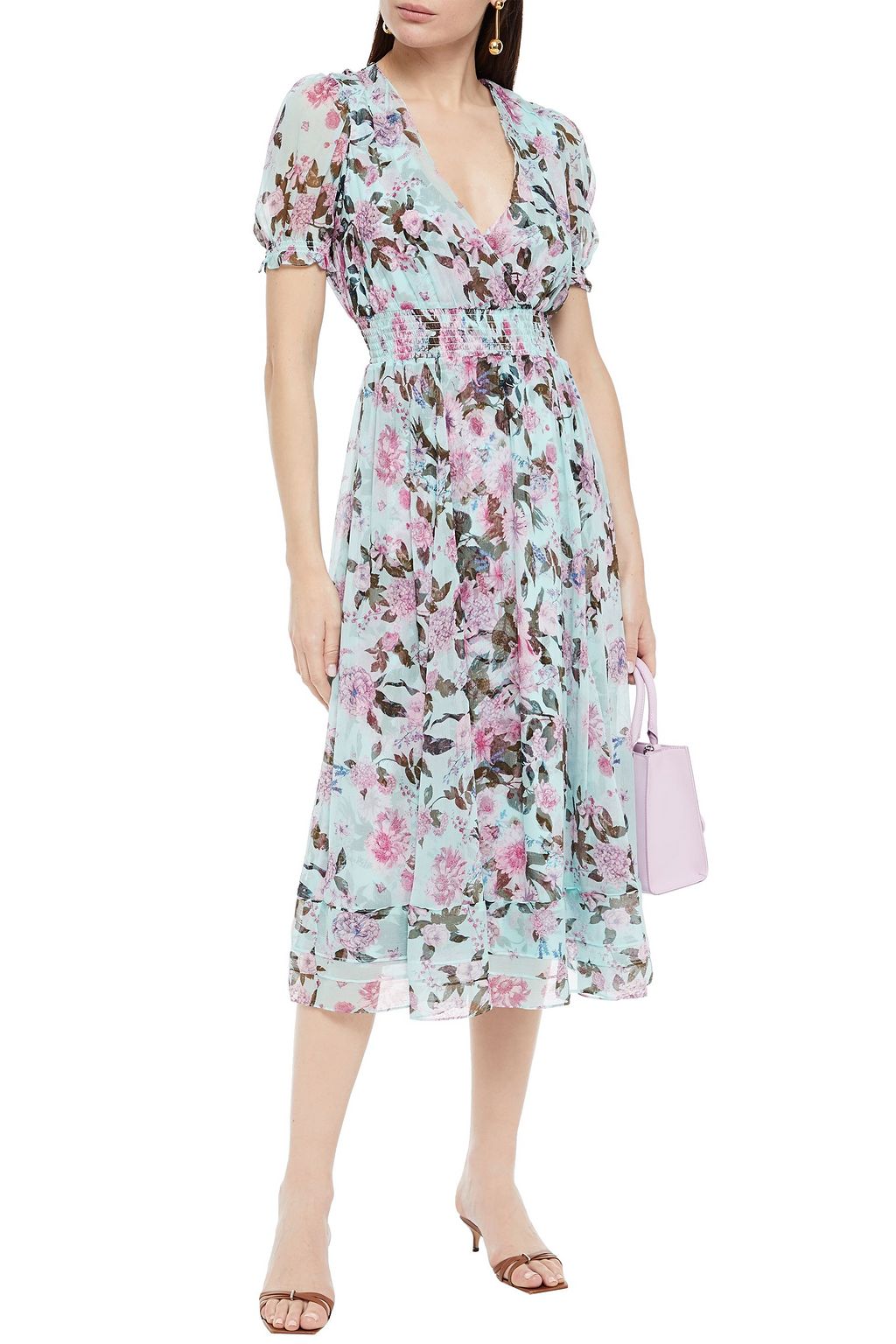 DIANE VON FURSTENBERG Wrap-effect shirred floral-print silk-crepon midi dress