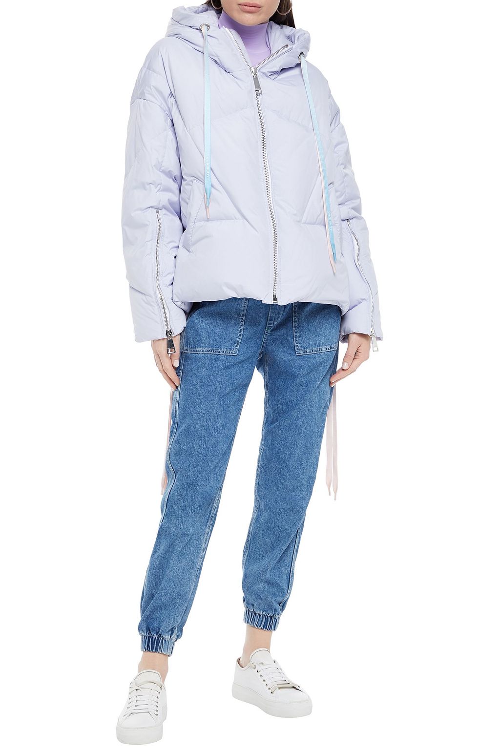 KHRISJOY Quilted shell hooded down jacket