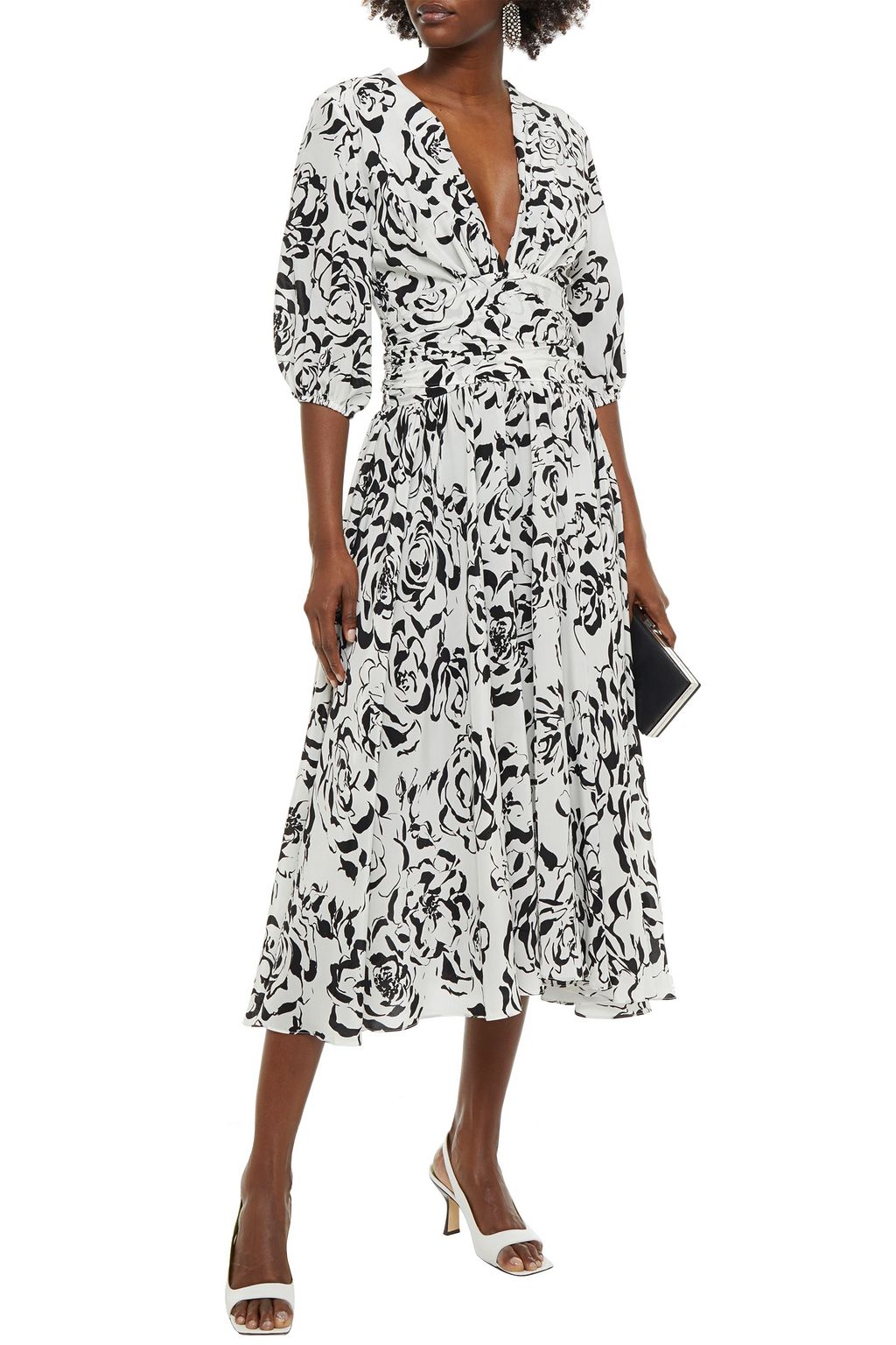 ALEXANDRE VAUTHIER Gathered printed silk crepe de chine midi dress