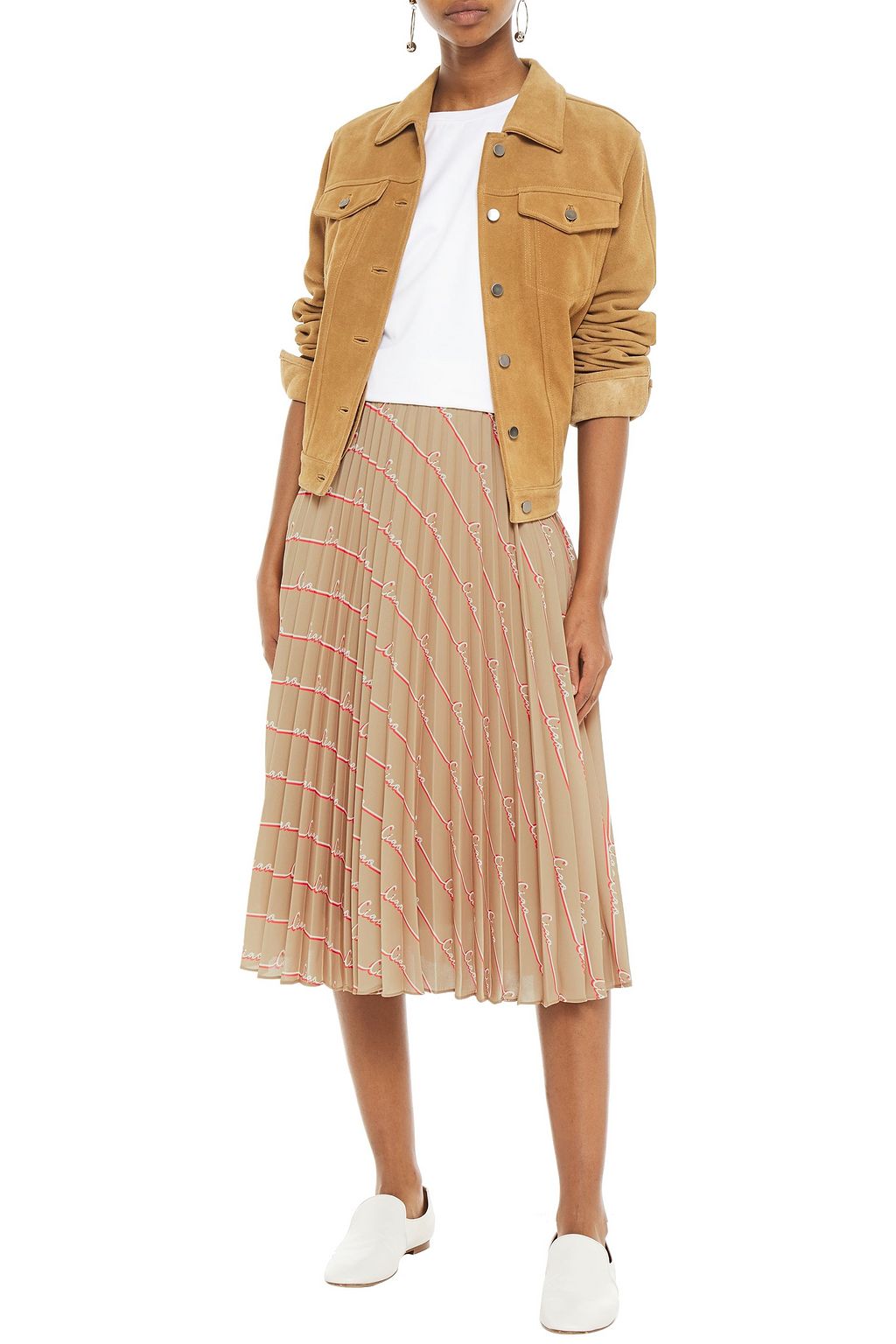 CHINTI & PARKER Pleated printed crepe midi skirt