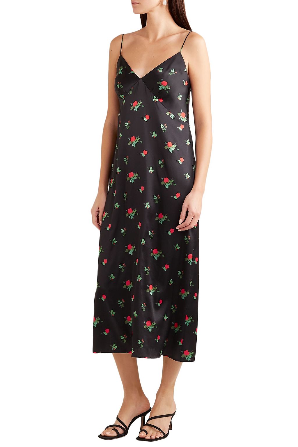 BERNADETTE Floral-print stretch-silk satin midi dress