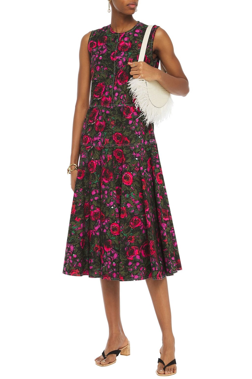 MARNI Floral-print cotton-poplin midi dress