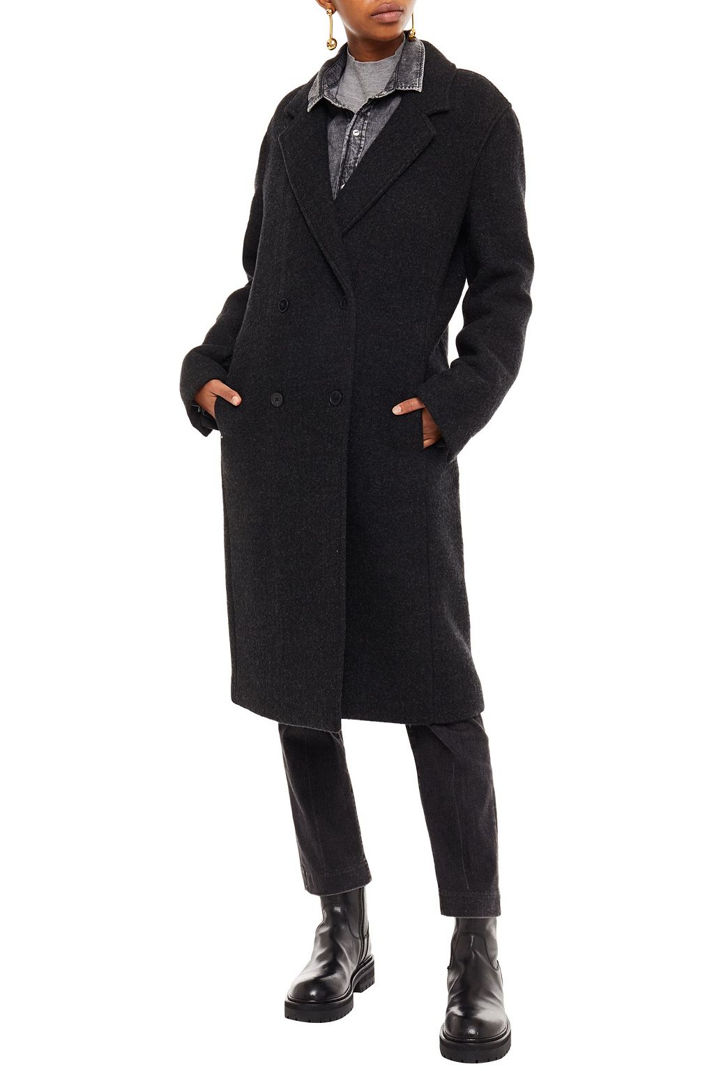 melange wool hooded knitted coat