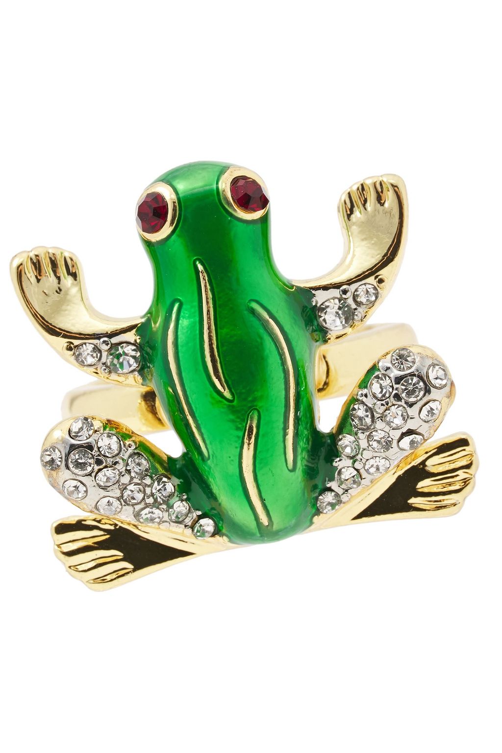 KENNETH JAY LANE 22-karat gold-plated, crystal and enamel ring