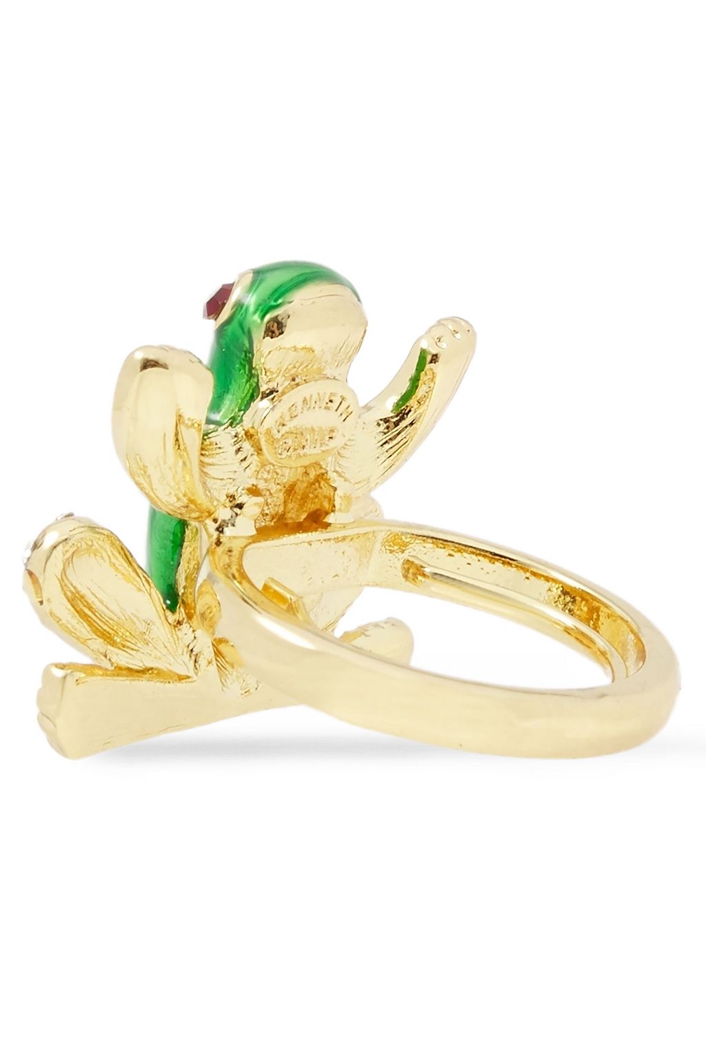 KENNETH JAY LANE 22-karat gold-plated, crystal and enamel ring