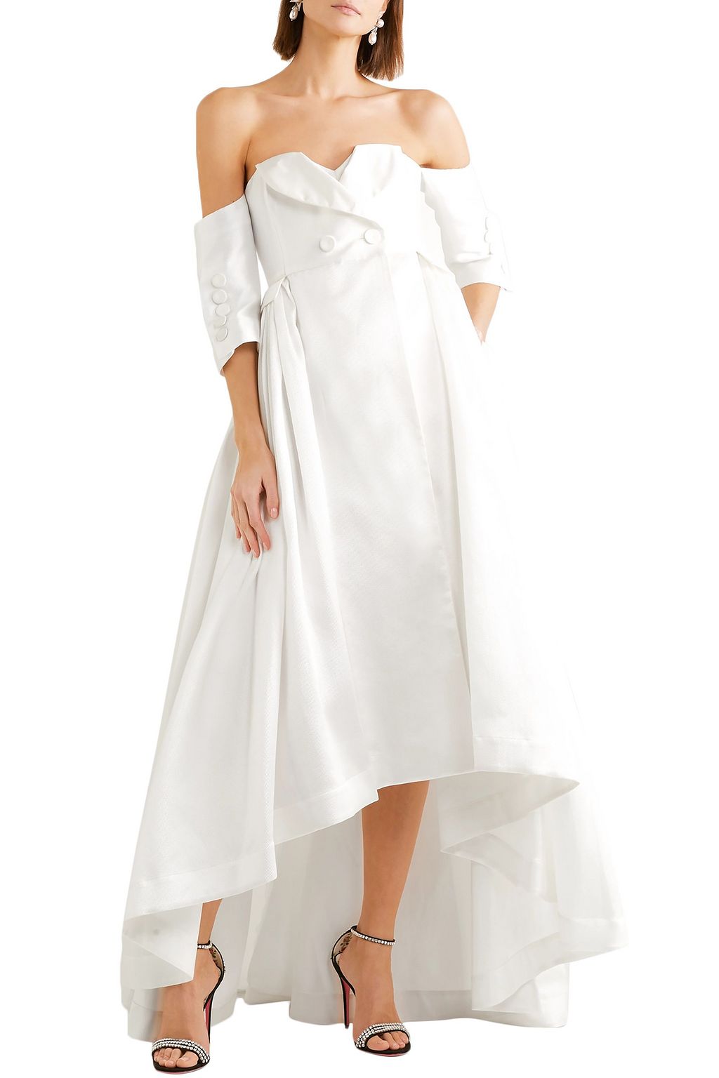 ALEXIS MABILLE オフショルダー サテンピケ ロングドレス