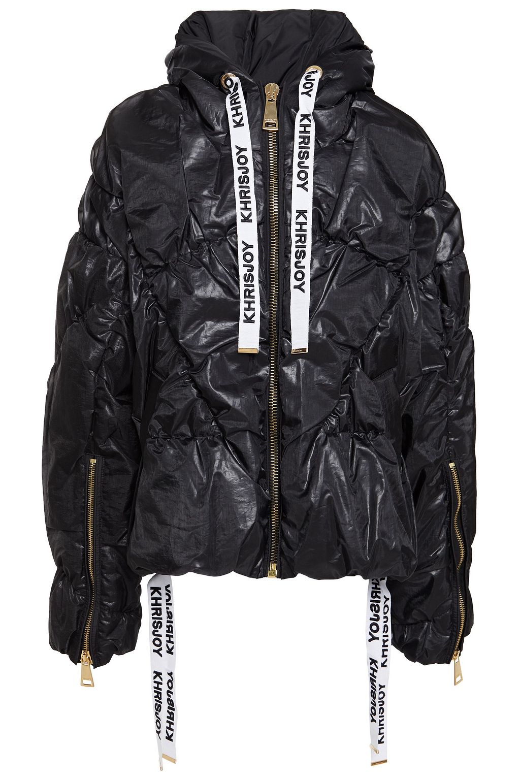 Black Quilted organza hooded jacket 