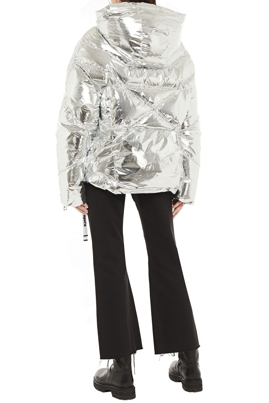 KHRISJOY Quilted metallic shell hooded down jacket