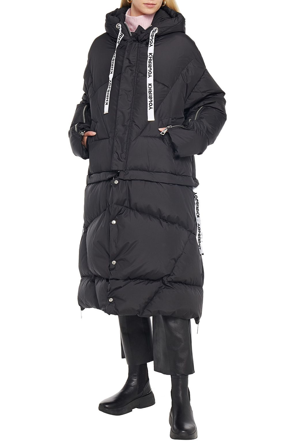 KHRISJOY Quilted shell hooded down coat