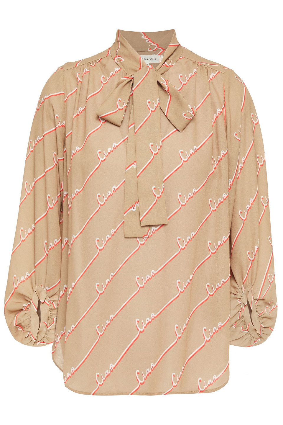 Chinti & Parker Woman Pussy-bow Printed Crepe Blouse Sand Size 8