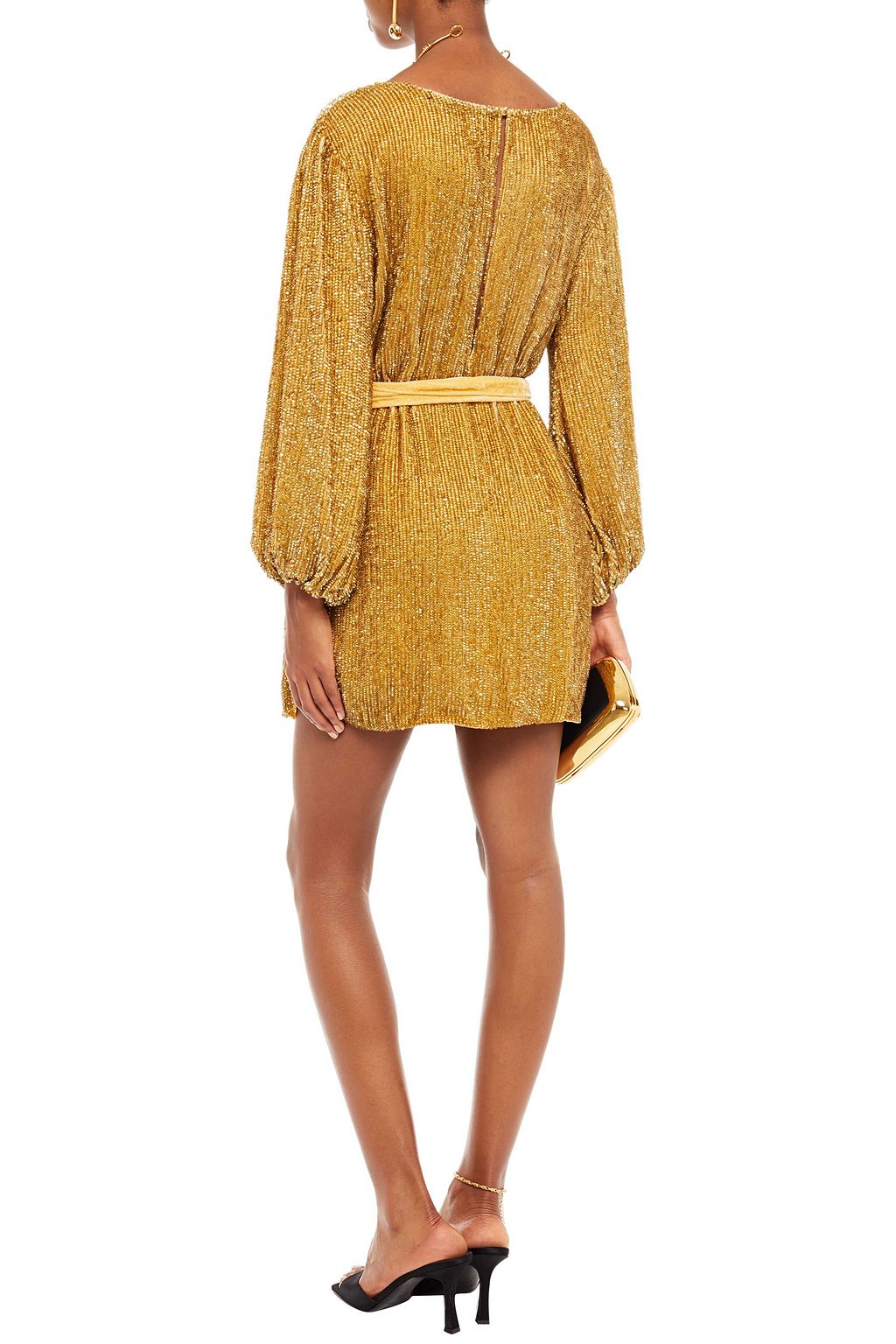 RETROFÊTE Grace velvet-trimmed sequined chiffon mini dress