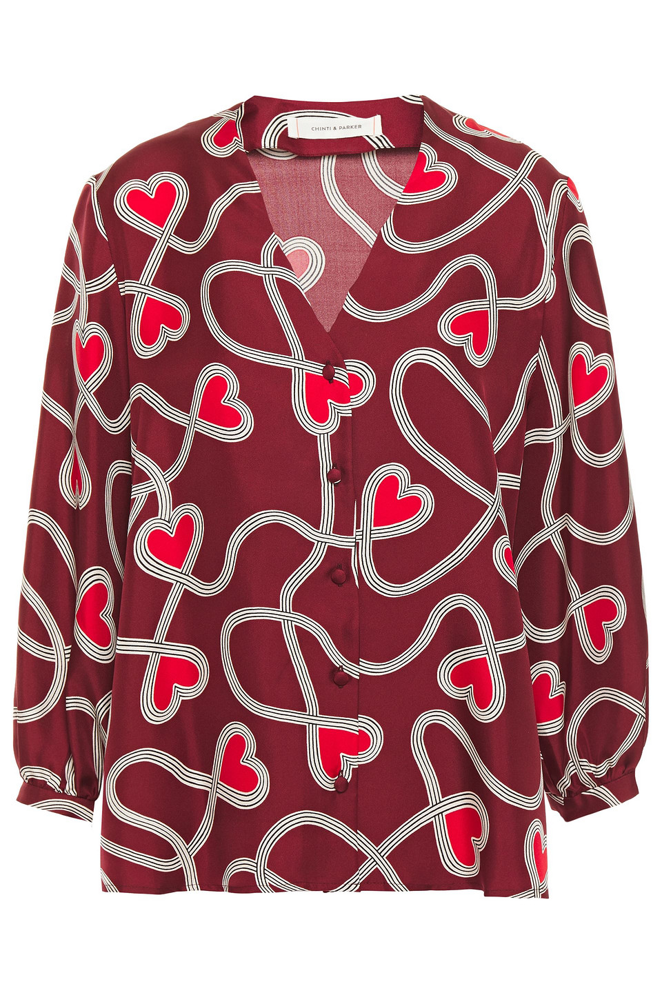 Chinti & Parker Woman Printed Silk-twill Shirt Burgundy Size 10