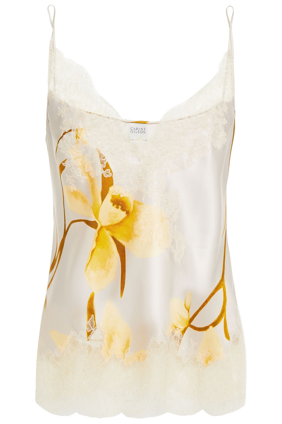 Carine Gilson Woman Lace-trimmed Floral-print Silk-twill Camisole Cream Size L