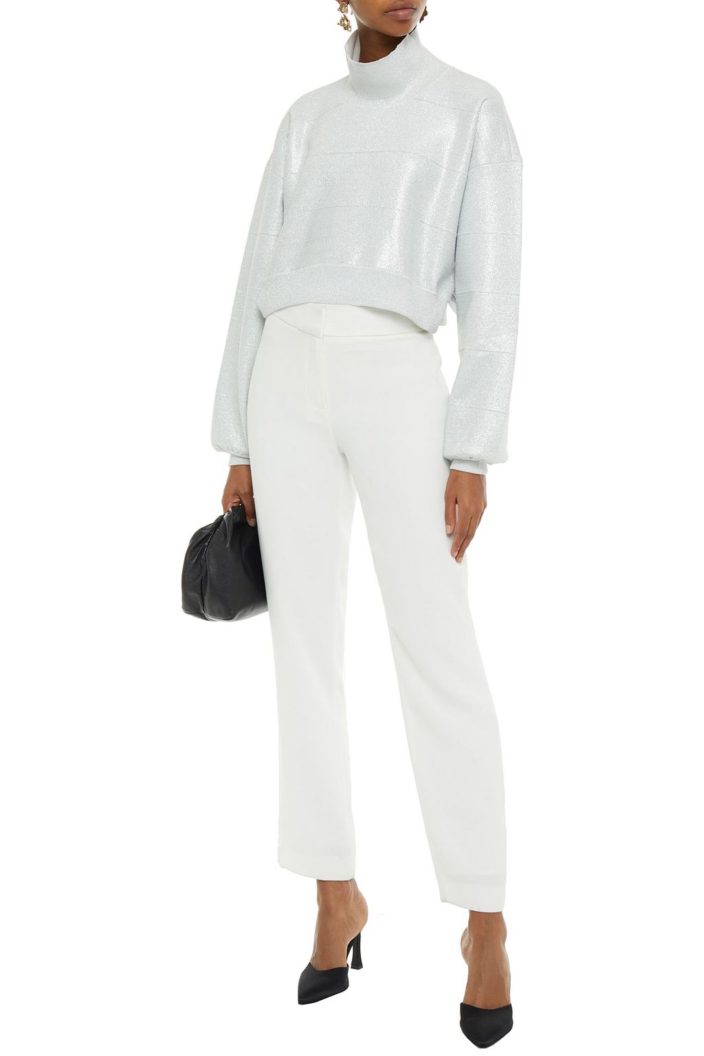 HERVÉ LÉGER Metallic knitted turtleneck top