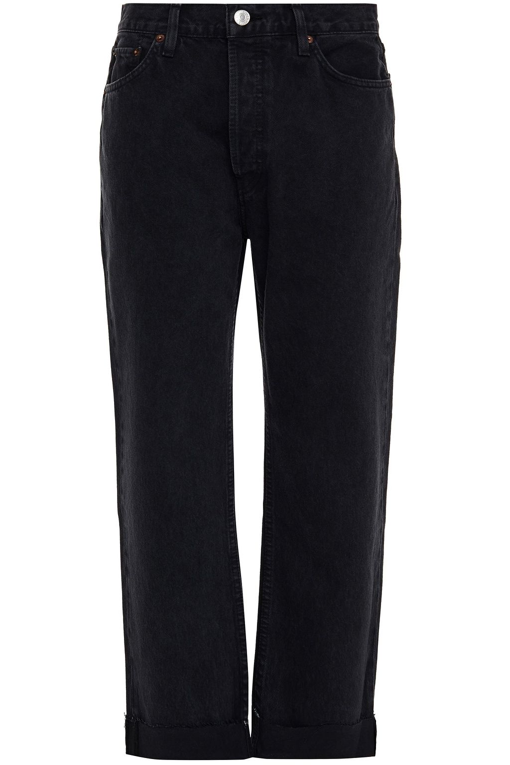 black high rise straight leg jeans