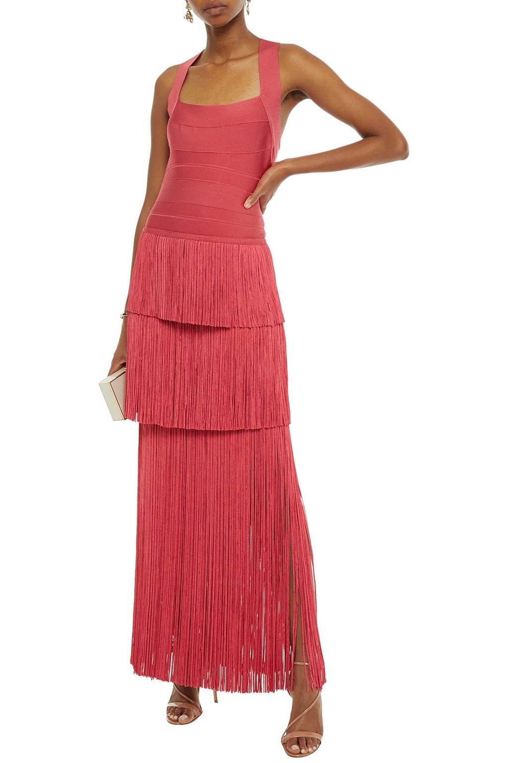 HERVÉ LÉGER Fringed bandage gown