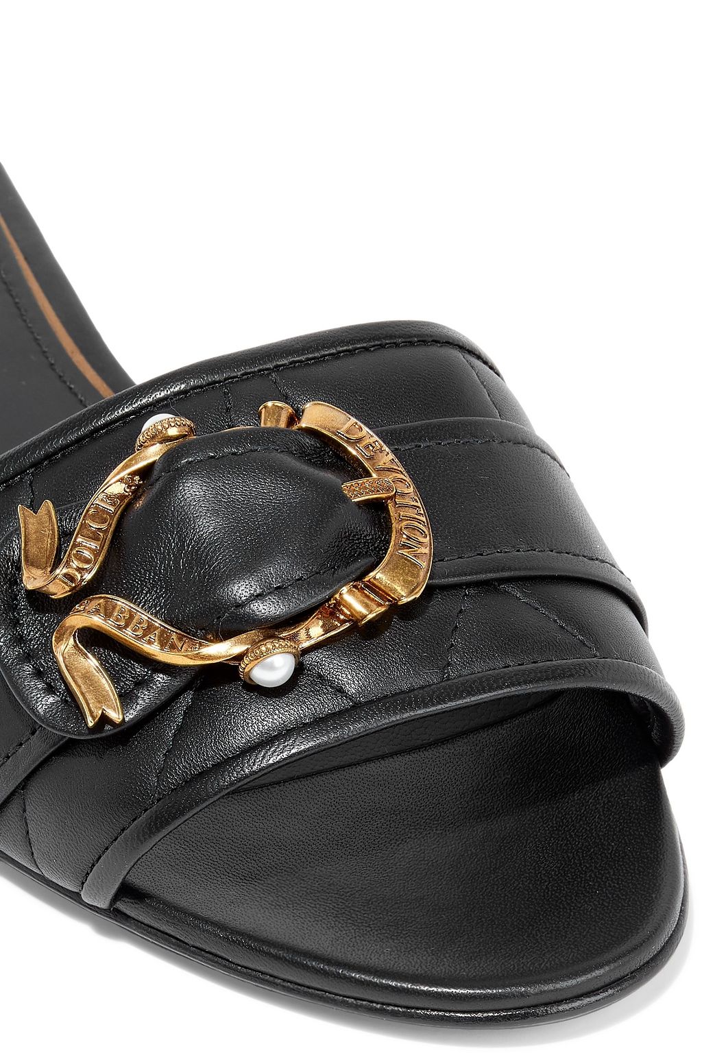 DOLCE&GABBANA Buckle-embellished quilted leather slides