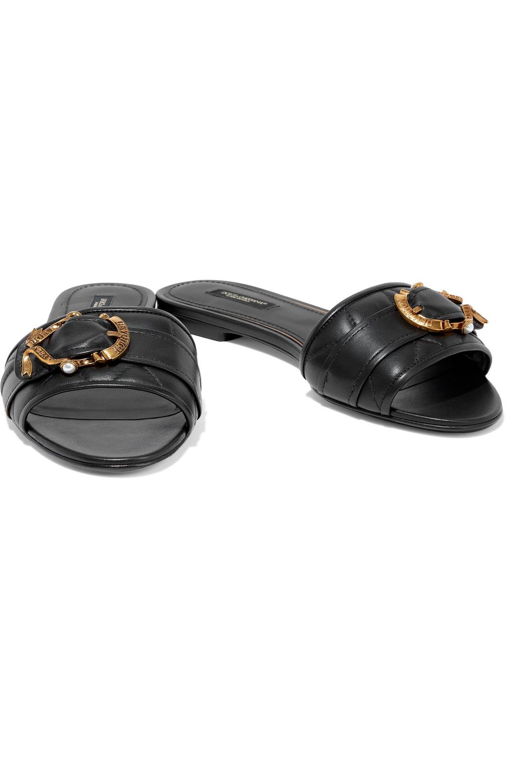 DOLCE&GABBANA Buckle-embellished quilted leather slides