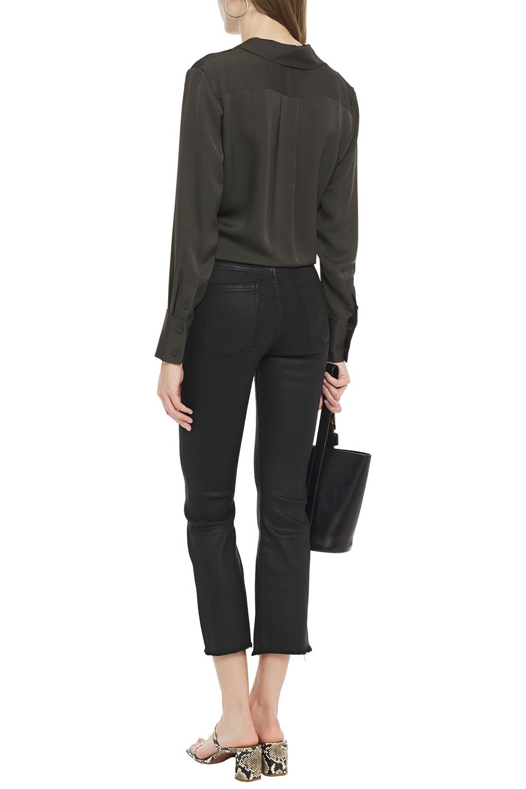 DL1961 Bridget cropped frayed coated high-rise kick-flare jeans
