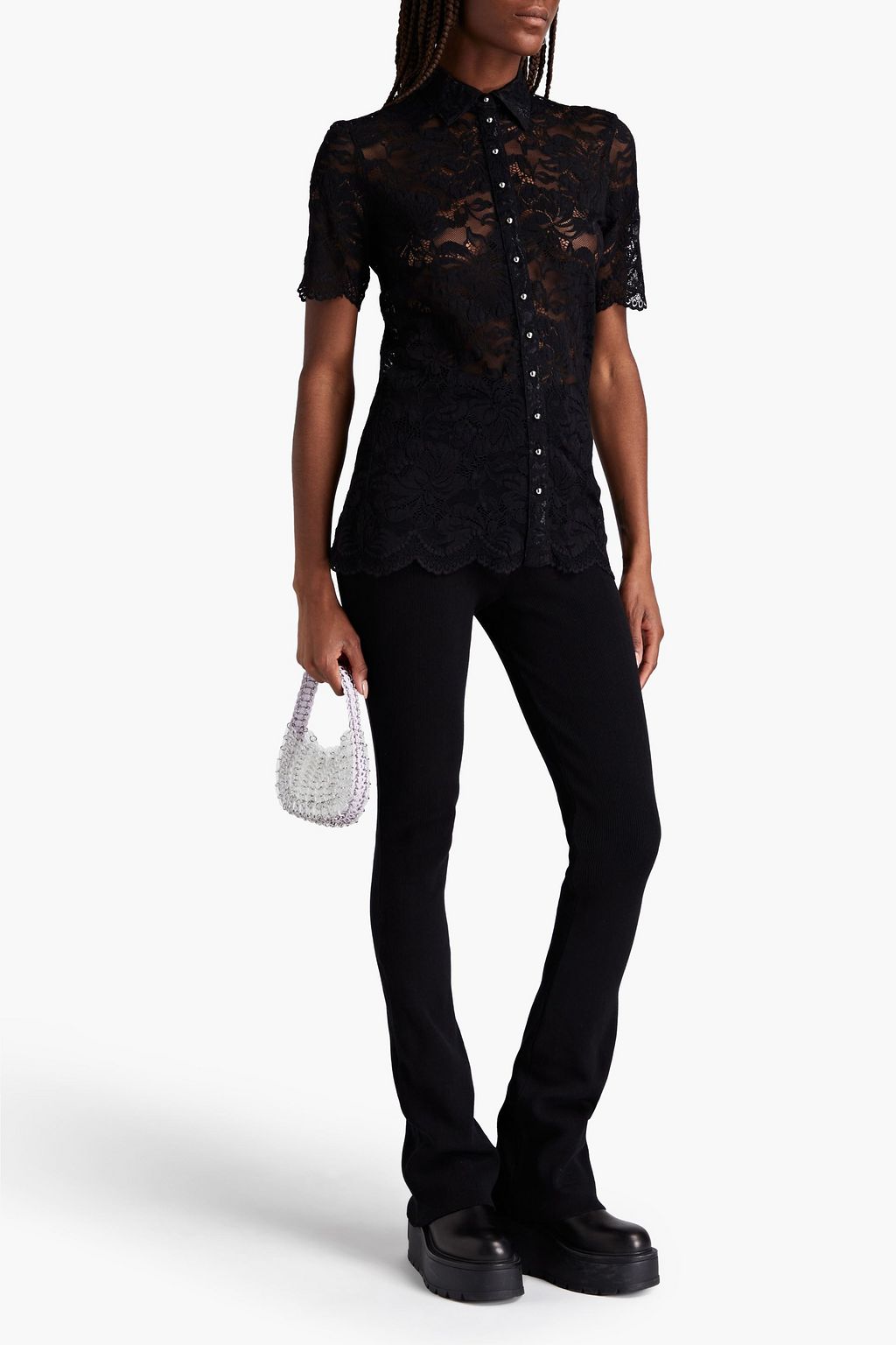 RABANNE Scalloped stretch-lace blouse