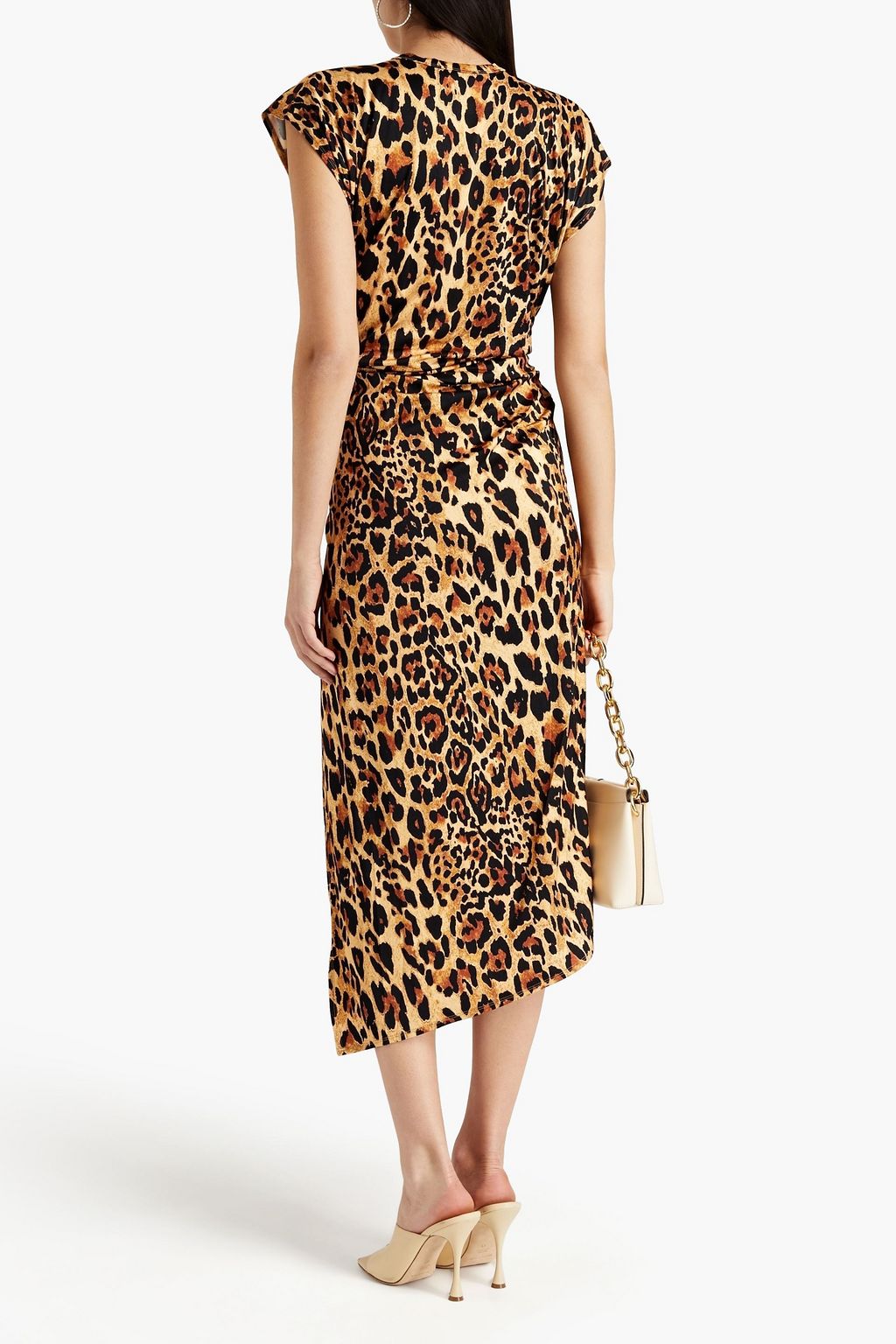 RABANNE Asymmetric wrap-effect leopard-print stretch-jersey dress