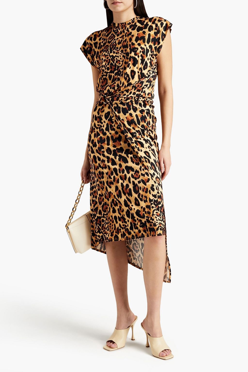 RABANNE Asymmetric wrap-effect leopard-print stretch-jersey dress