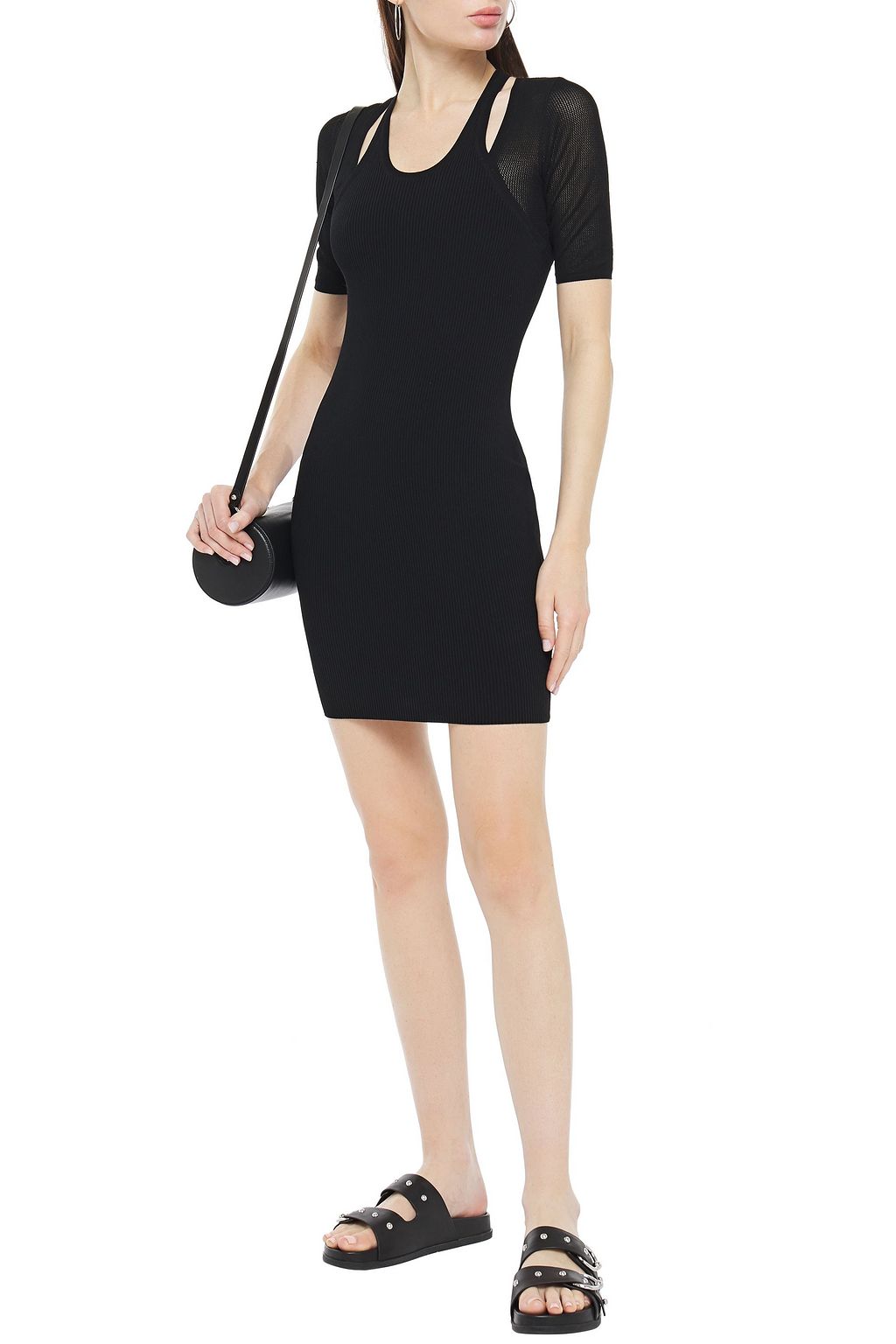 ALEXANDERWANG.T Layered ribbed and open-knit mini dress