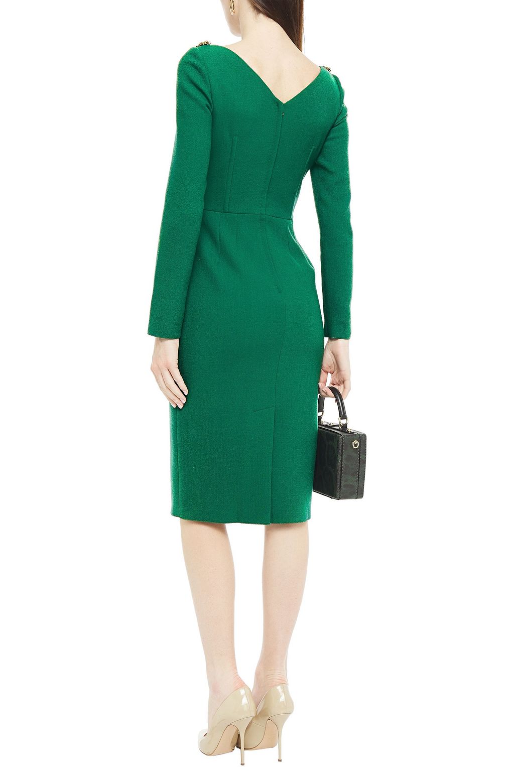 DOLCE&GABBANA Crystal-embellished wool-blend crepe midi dress