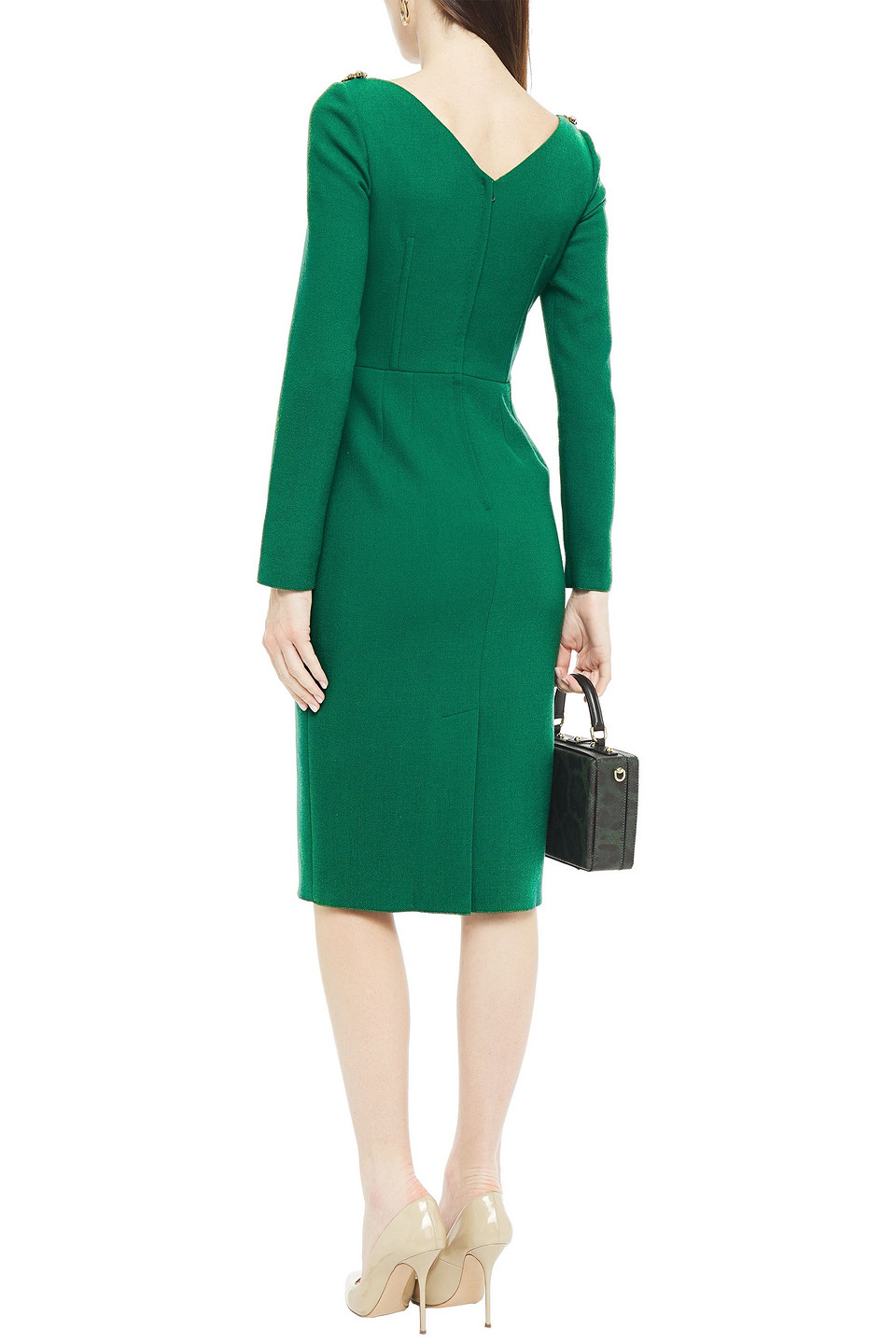 Dolce & Gabbana Crystal-embellished Wool-blend Crepe Midi Dress In Emerald