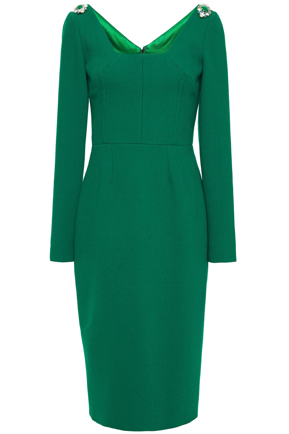 Dolce & Gabbana Crystal-embellished Wool-blend Crepe Midi Dress In Emerald