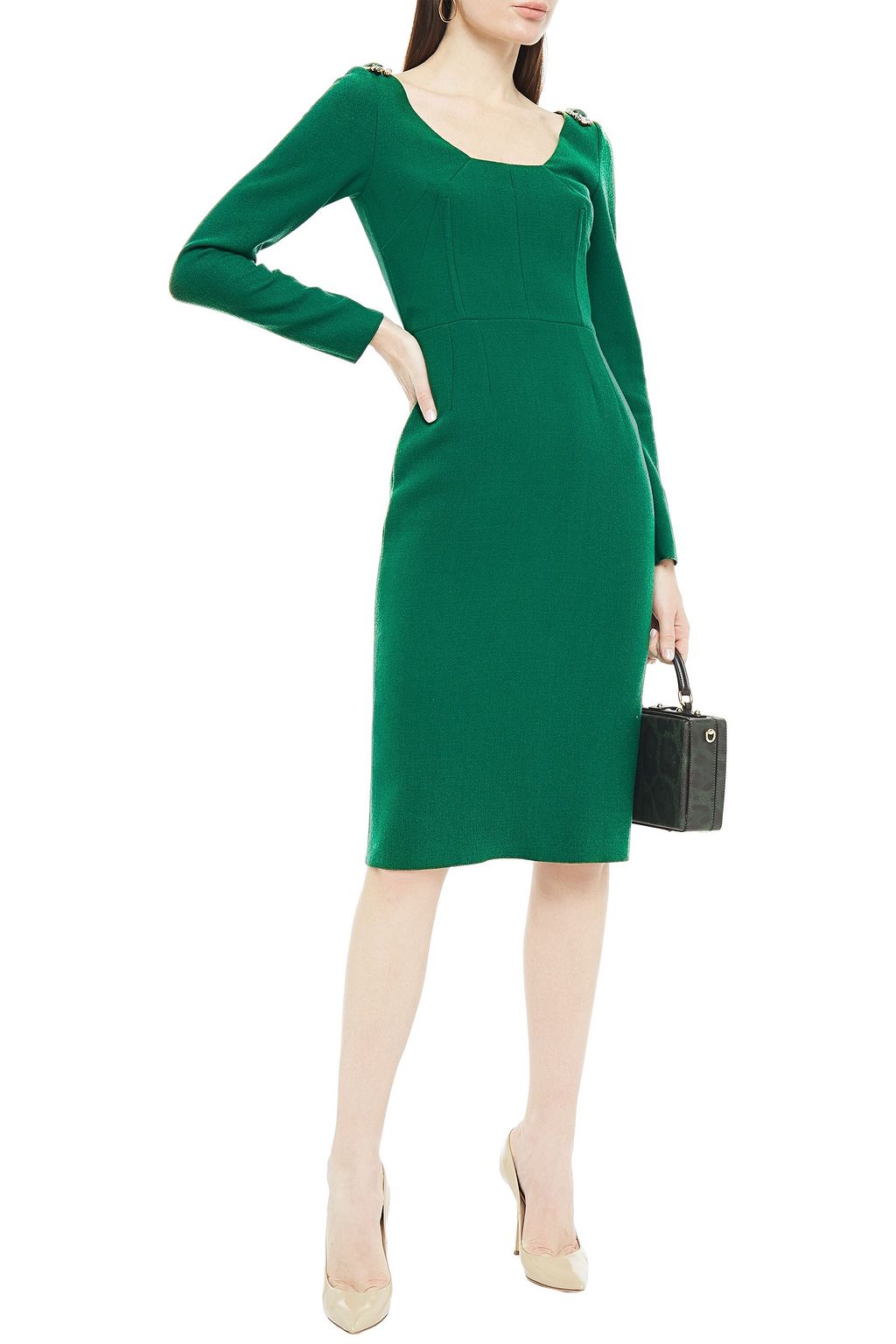 DOLCE&GABBANA Crystal-embellished wool-blend crepe midi dress